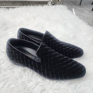 Men's Black Quilted Velvet Slip-On Loafers